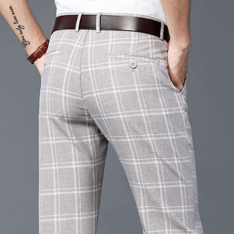 Men's Summer Loose-Fit Plaid Casual Trousers