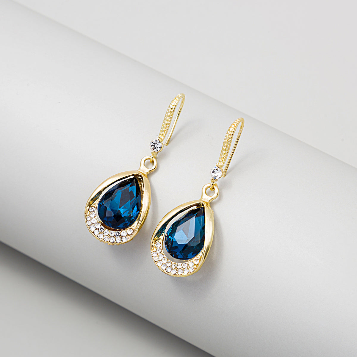 Elegant Blue Crystal Drop Earrings with Hollow Design