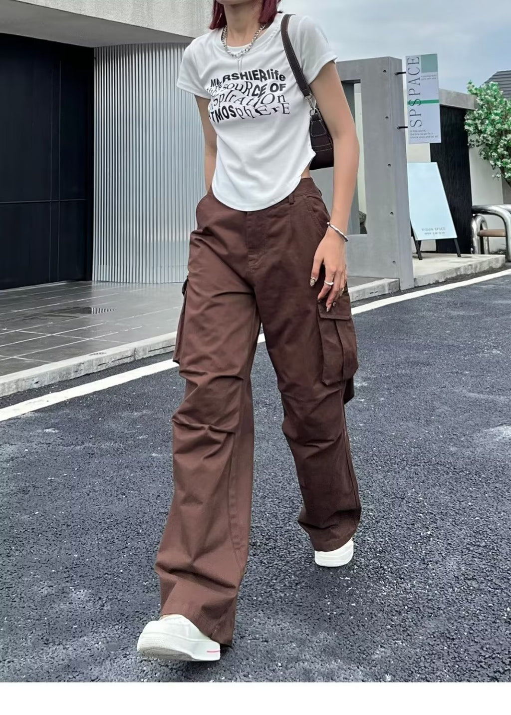 Brown High-Waisted Loose Fit Wide Leg Pants for Women
