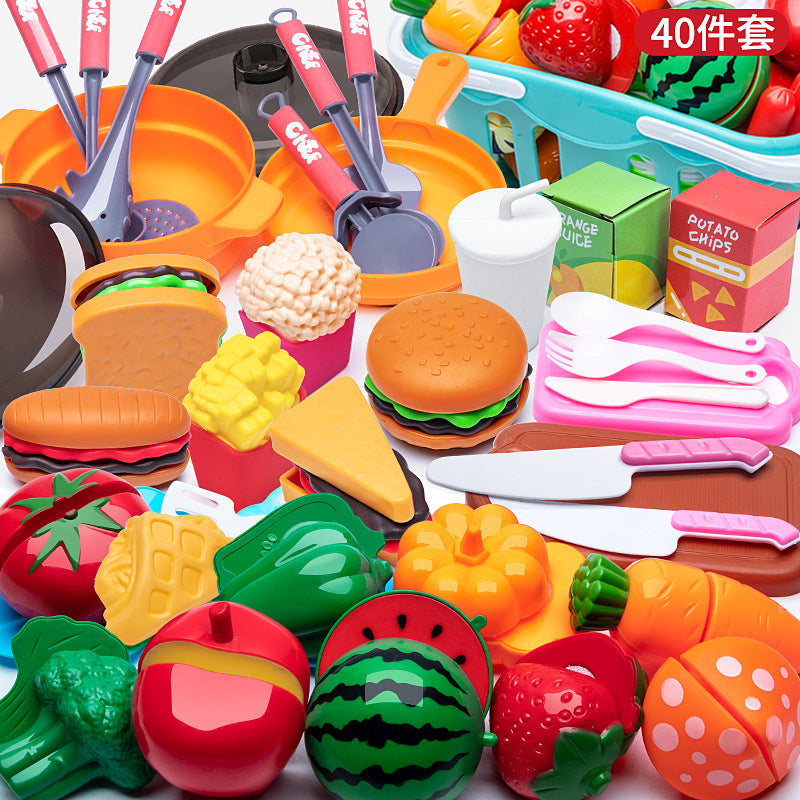 Kids Pretend Play Kitchen Set with Cooking and Cutting Toys