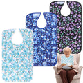 Adult Bibs - 3 Pcs Washable Clothing Protector with Crumb Catcher Reusable Waterproof Large Feeding Adult Bibs Blue