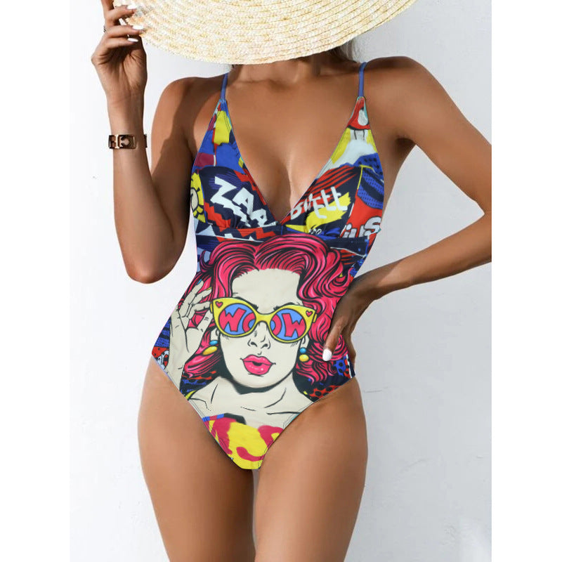 2022 Women's Deep V Triangle Swimsuit with Demon Eyes