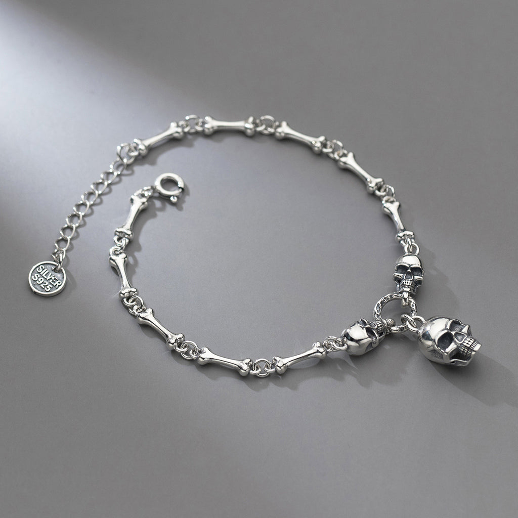 S925 Silver Korean Style Skull Bracelet for Women