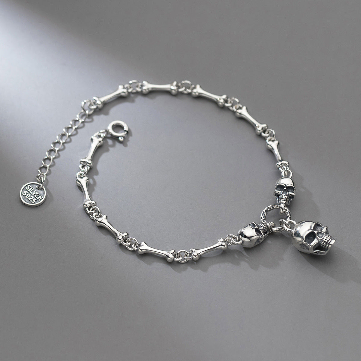 S925 Silver Korean Style Skull Bracelet for Women