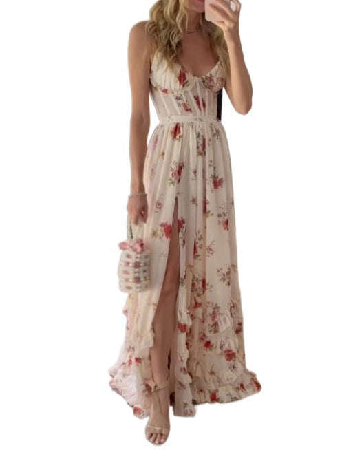 New Floral Strapless Maxi Dress for Beach Vacation
