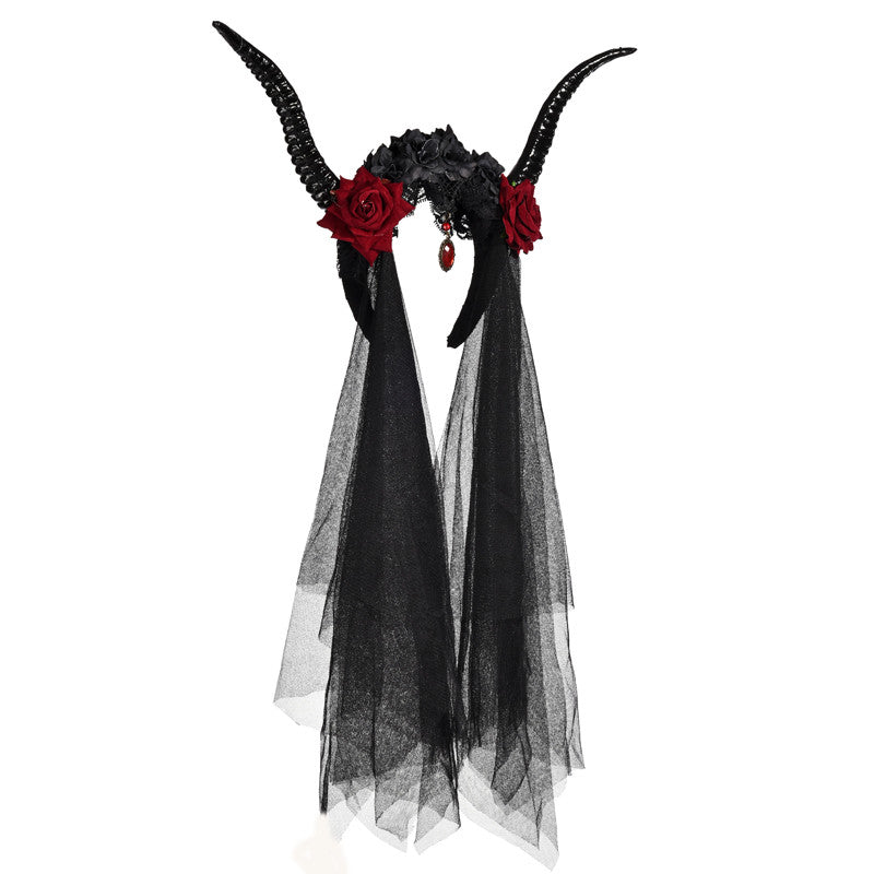 Vintage Antelope Horn Headband with Crystal Veil