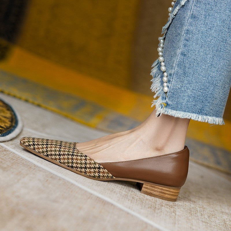 2022 Spring Vintage Checkered Low Heel Flats for Women
