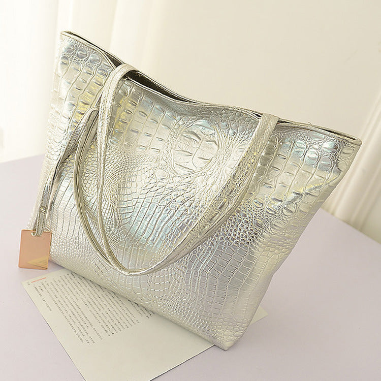 Large Capacity PU Tote Bag with Crocodile Pattern