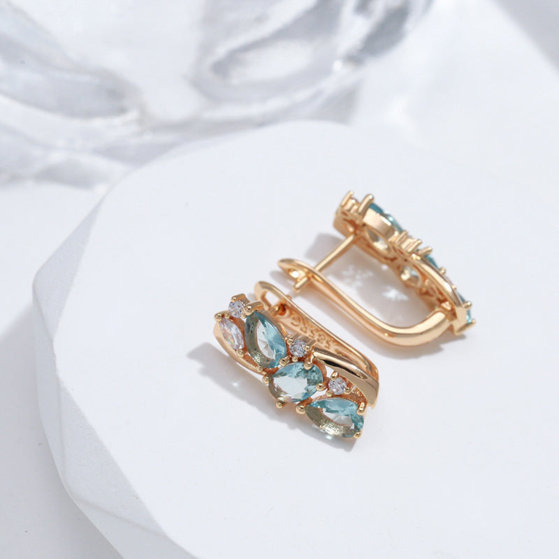 Versatile Earrings with Light Blue Zircon for Daily Wear