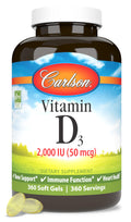 Carlson - Vitamin D3 2000 IU (50 mcg) Bone & Immune Health Vitamin D Supplements Cholecalciferol Supplement Gluten Free Vitamin D Capsules 360 Softgels