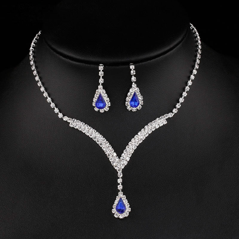Bridal Jewelry Set with V-Neck Drop Pendant and Earrings