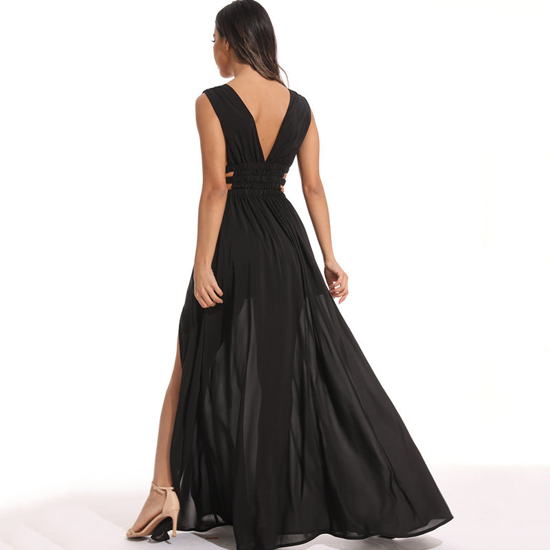 2024 New Women's Deep V-Neck Backless Maxi Dress