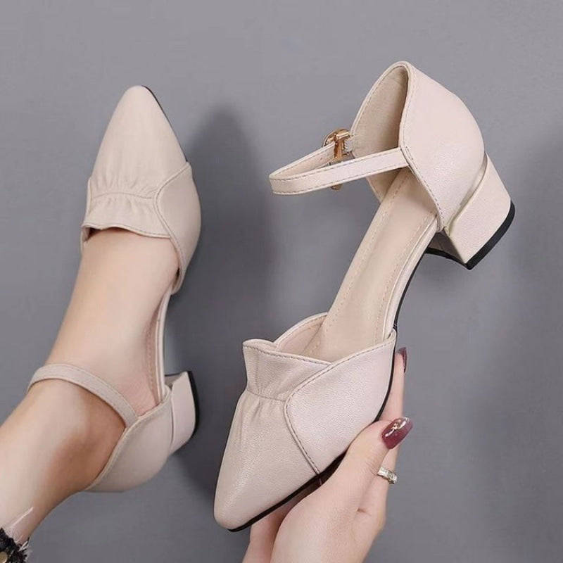 Chunky Heel Pointed Toe Low-Cut Shoes (3-5cm) Rubber