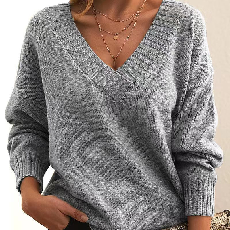 2023 Women's Loose V-Neck Knit Sweater (Wholesale)