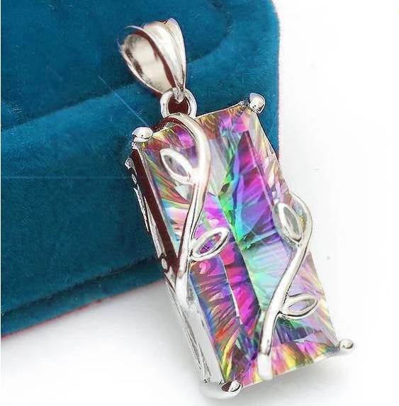Rainbow Stone Flower Pendant with Tourmaline Necklace