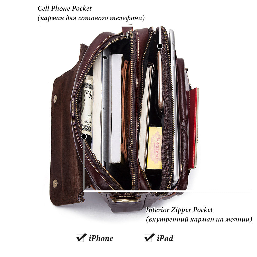 Men's Leather Business Shoulder Bag - Crossbody Backpack