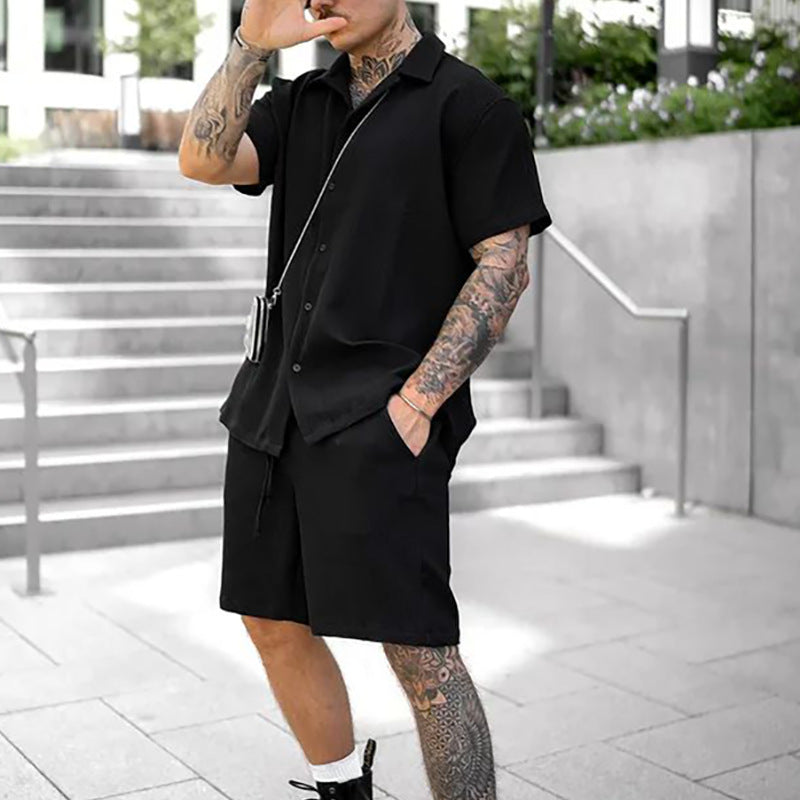 2024 Men's Casual Button-Up Shirt and Shorts Set
