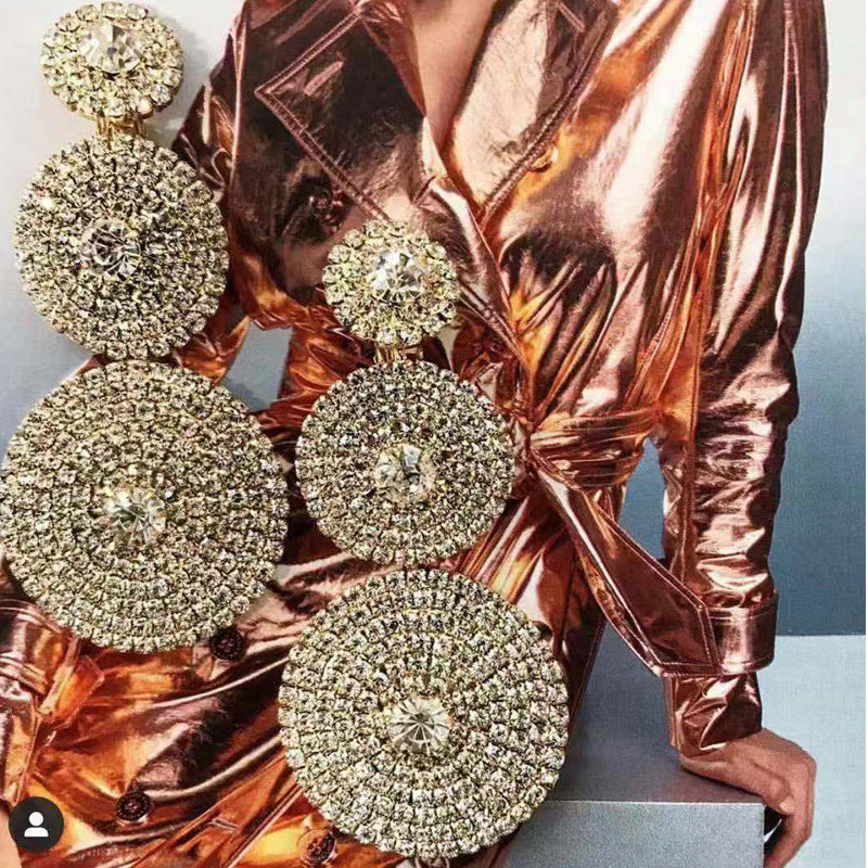 Exaggerated Multi-Layer Round Rhinestone Earrings