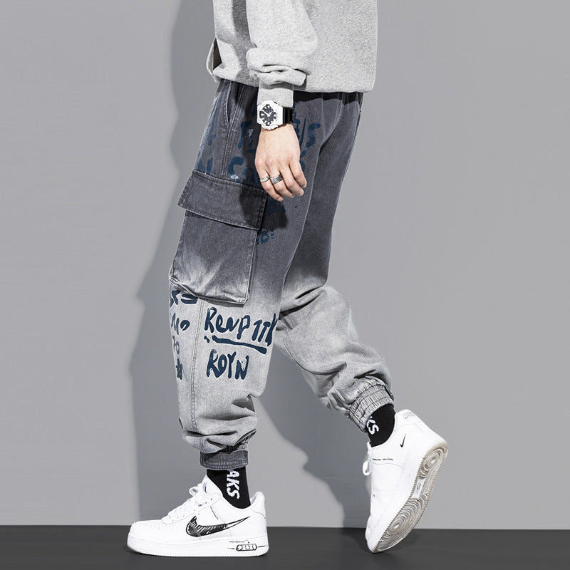 Men's Trendy Gradient Cargo Jeans - Loose Fit Joggers