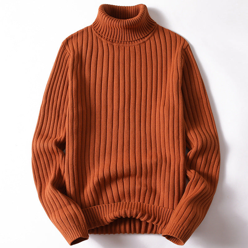 Solid Color High Neck Thick Knit Sweater for Men