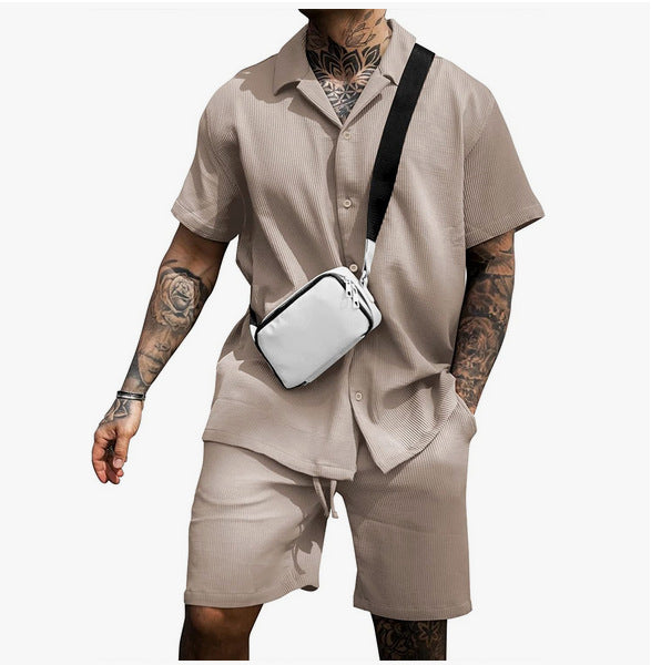 2024 Men's Casual Button-Up Shirt and Shorts Set