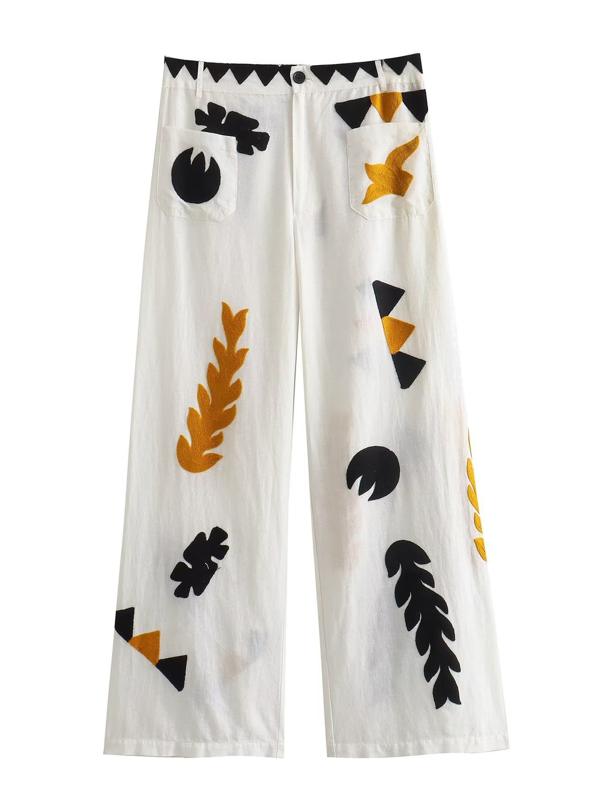 New Women's High-Waisted Pocket Print Trousers 7521251