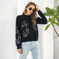 Loose-Fit Cat Pattern Sweater for Women, Fall/Winter