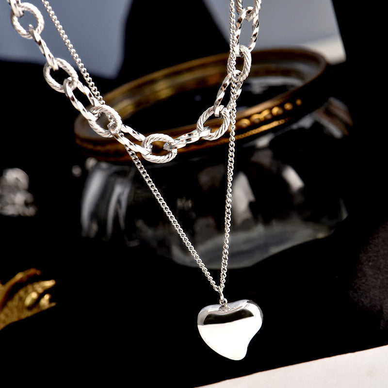 Titanium Steel Heart Double Layer Choker Necklace