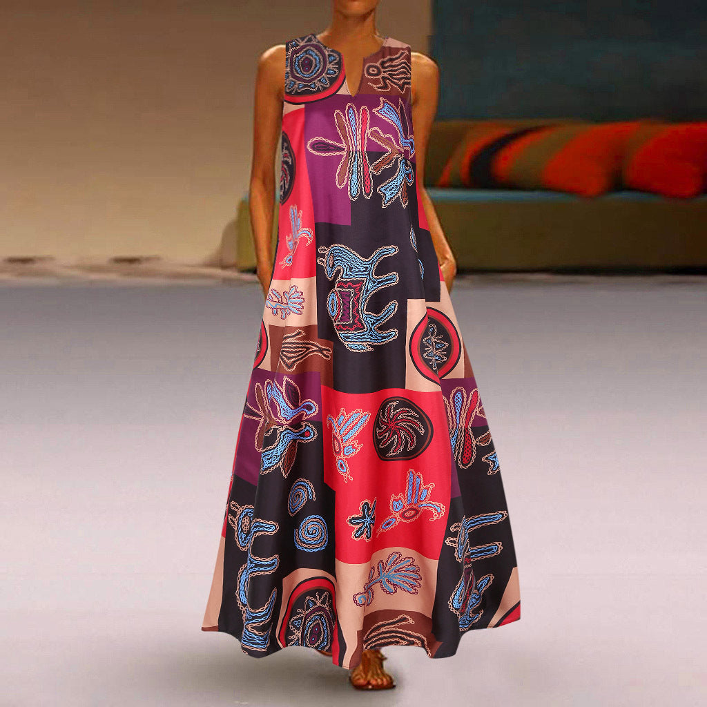 2020 Summer Vintage Floral Sleeveless Dress in Stock