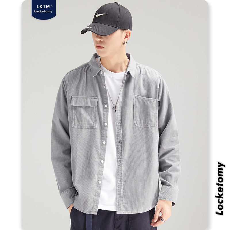 LKTM Men's Corduroy Shirt - Oversized Long Sleeve Top