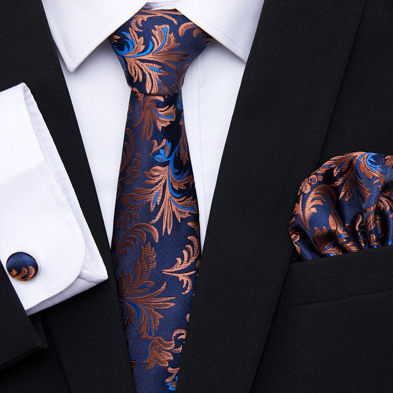Korean Style Floral Tie and Pocket Square Set for Men