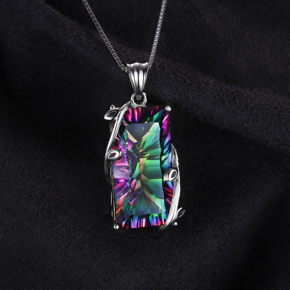 Rainbow Stone Flower Pendant with Tourmaline Necklace