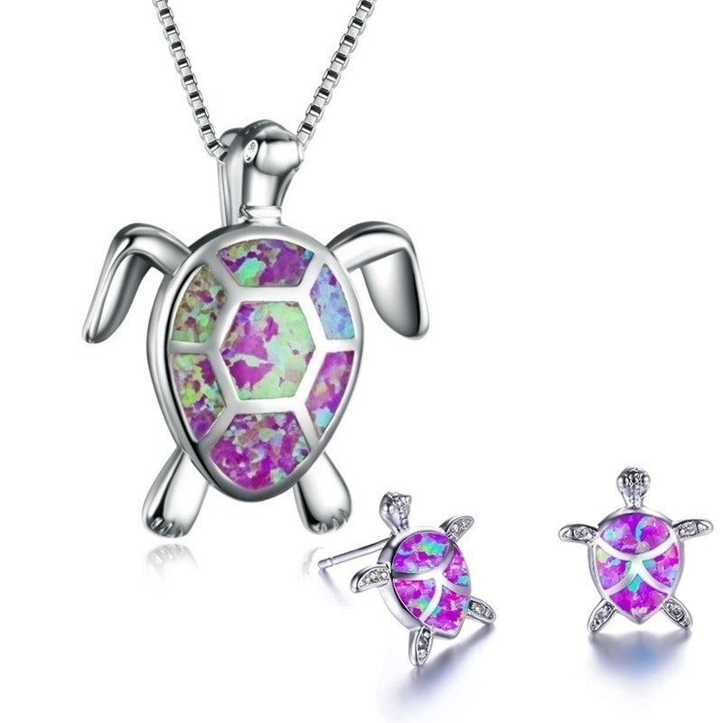 Fashionable Opal Turtle Necklace and Earrings Set (5 Colors)
