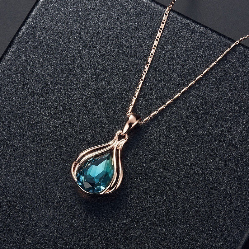 Fashion Women's Blue Green Teardrop Necklace Earring Set