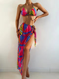 Floral Triangle Bikini Set with Straps for Women