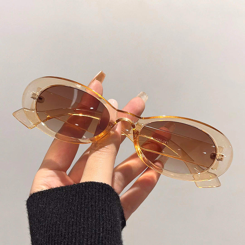 Retro Oval Frame Sunglasses with Metal Hinges