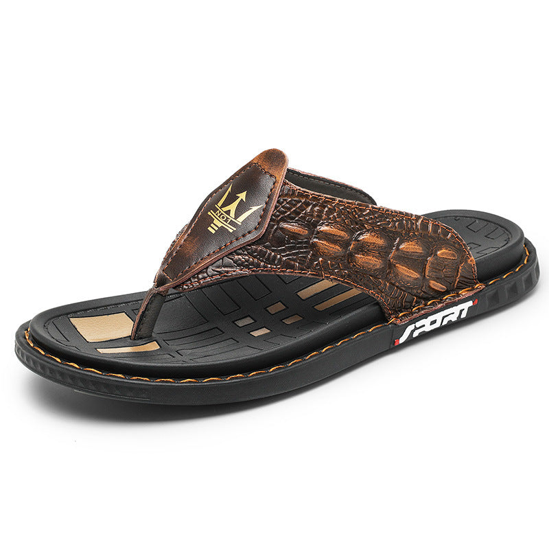 Men's Genuine Leather Crocodile Print Casual Sandals