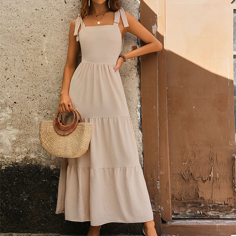 2024 Summer New Women's Backless Solid Dress