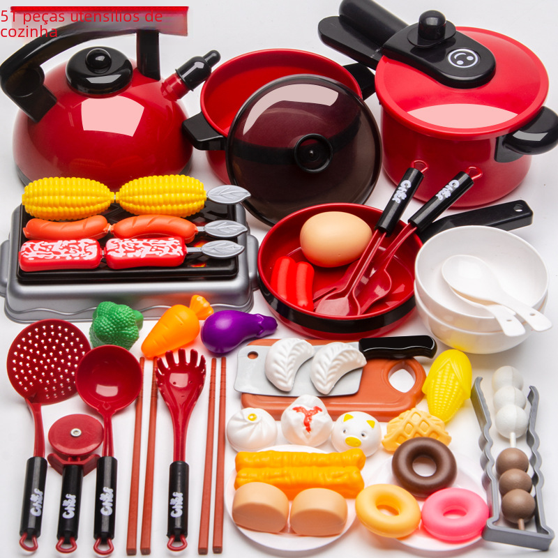 Kids Pretend Play Kitchen Set with Cooking and Cutting Toys