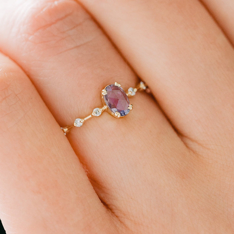 18K Gold Women's Geometric Zircon Ring in Japanese Style