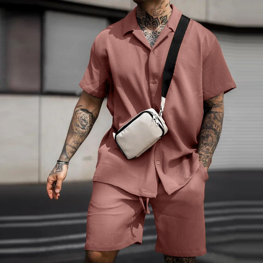 2024 Men's Casual Button-Up Shirt and Shorts Set
