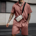 2024 Men's Casual Button-Up Shirt and Shorts Set