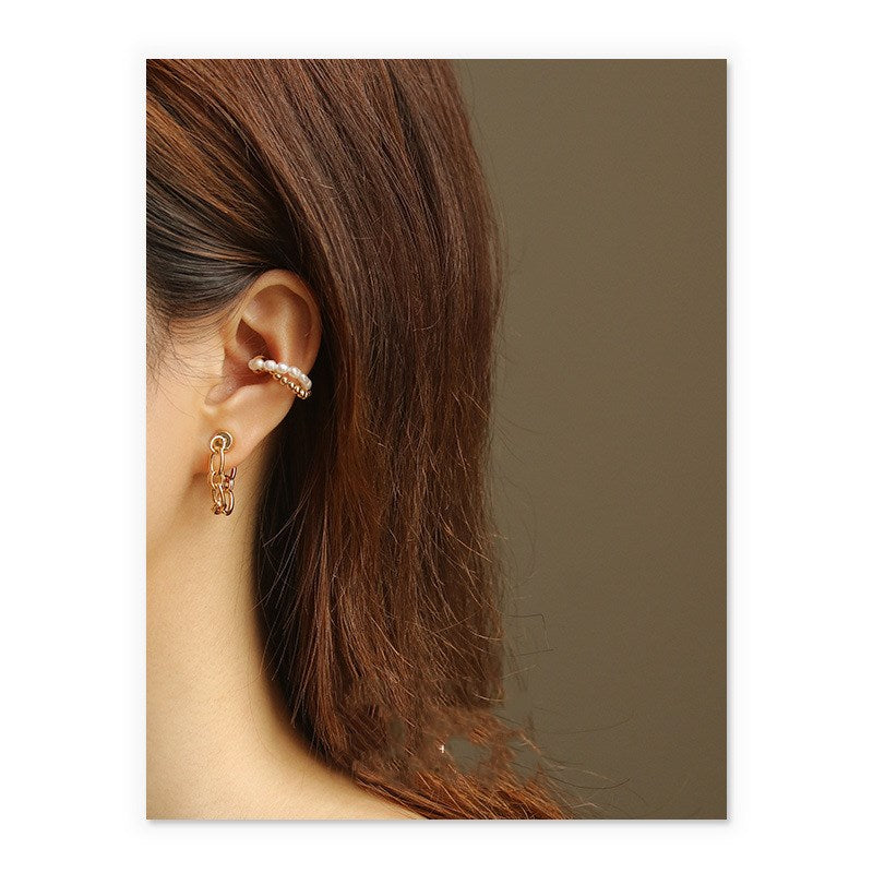 Gold-Plated Brass Natural Pearl Magnetic Ear Cuffs