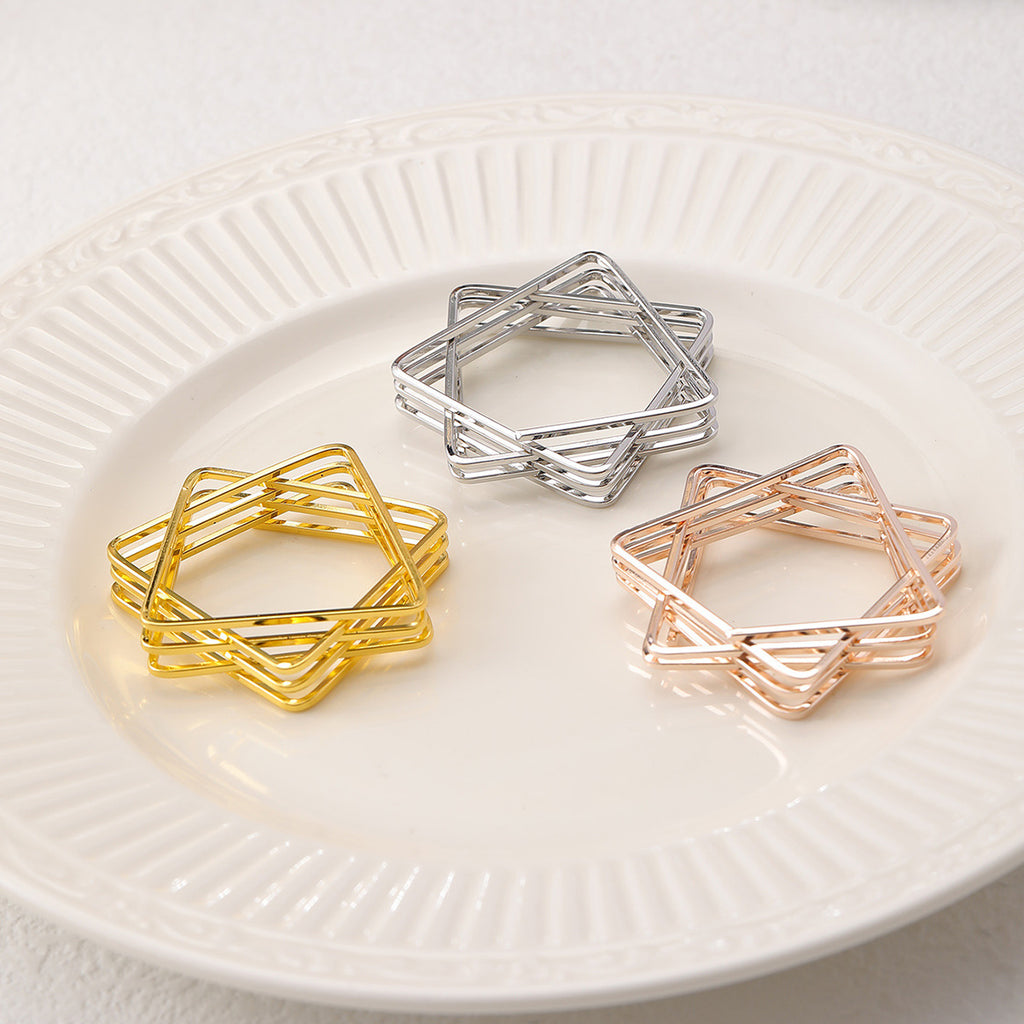 Geometric Star Napkin Rings - Hollow Metal Design