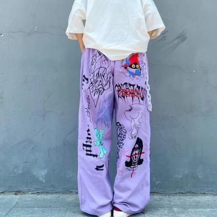 2021 Women's Loose Wide-Leg Pants with Cartoon Print