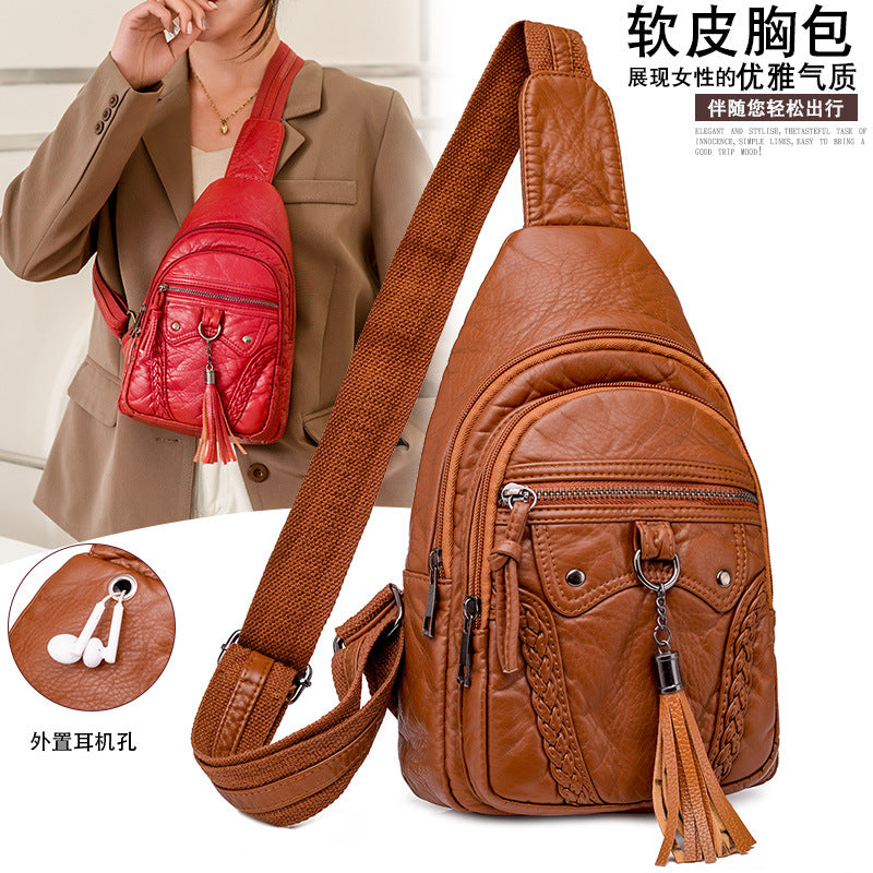 2024 Korean Style Washable Leather Women's Sling Bag